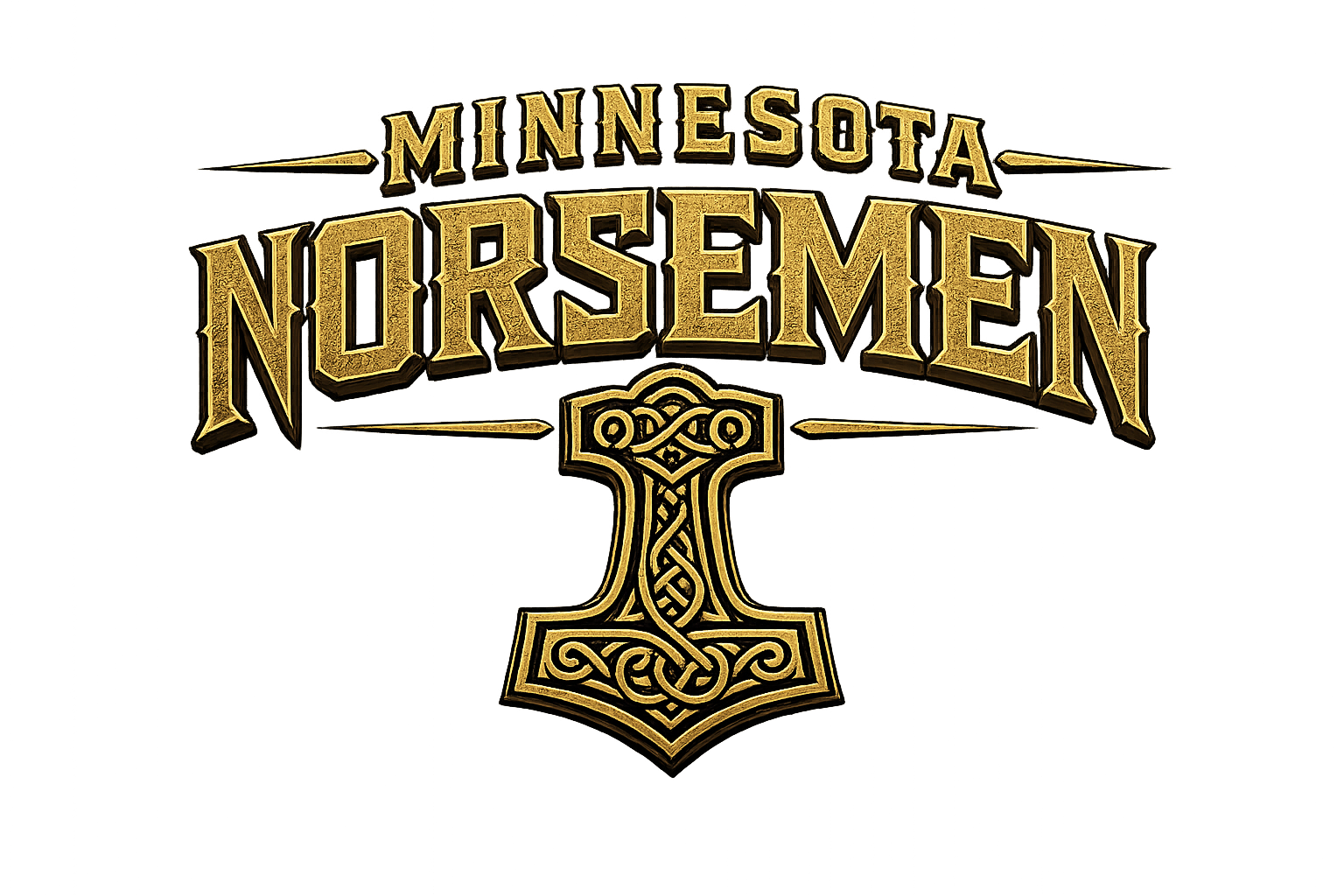 Minnesota Norsemen wordmark and hammer in gold